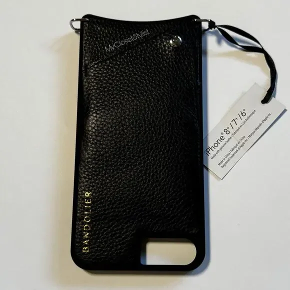 BANDOLIER Black Leather iPhone Case Wallet 8+, 7+, 6+ plus Strap NEW SET! Unisex